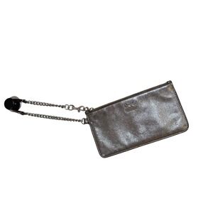 Vintage Coach Metallic Pewter Leather Chain Wristlet Pouch‎ Silver Logo